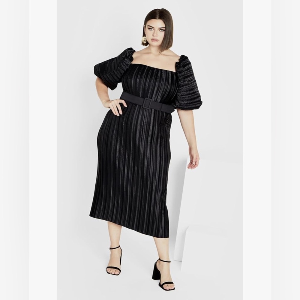 NWT City Chic Women's Plus Size Black Pleat Cocktail Dress Krista Pleat Size 14
